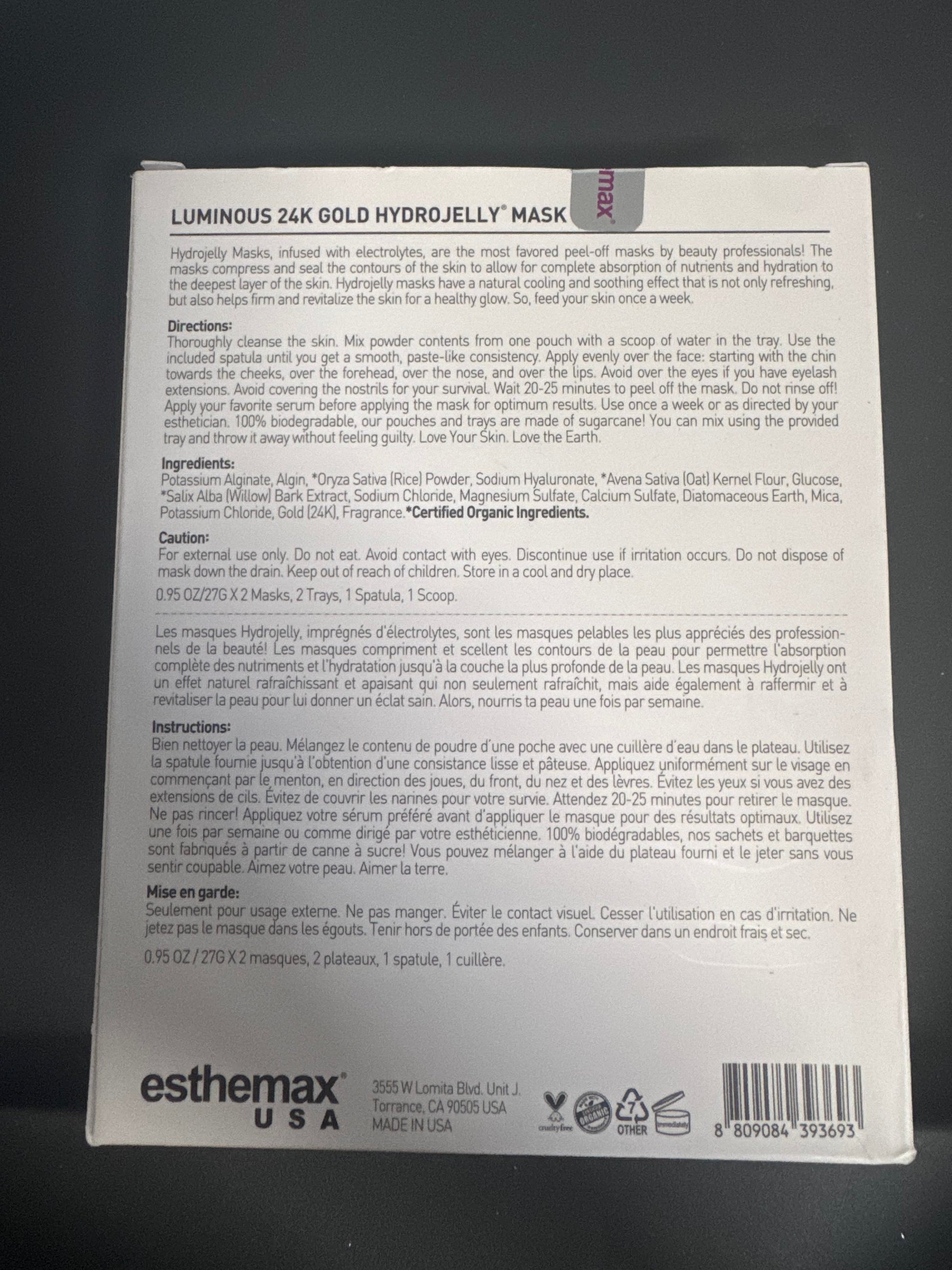 Esthemax Luminous 24K Gold Hydrojelly Mask back