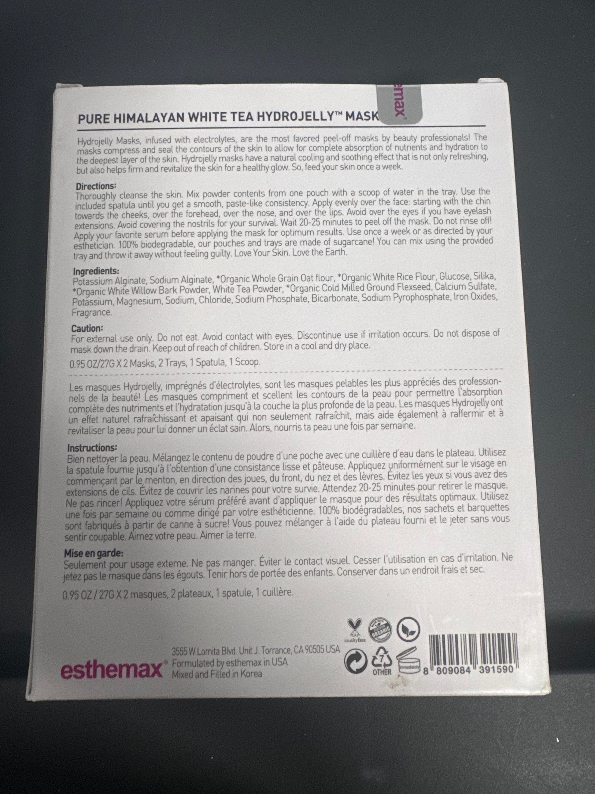 Esthemax Pure Himalayan White Tea Hydrojelly Mask back